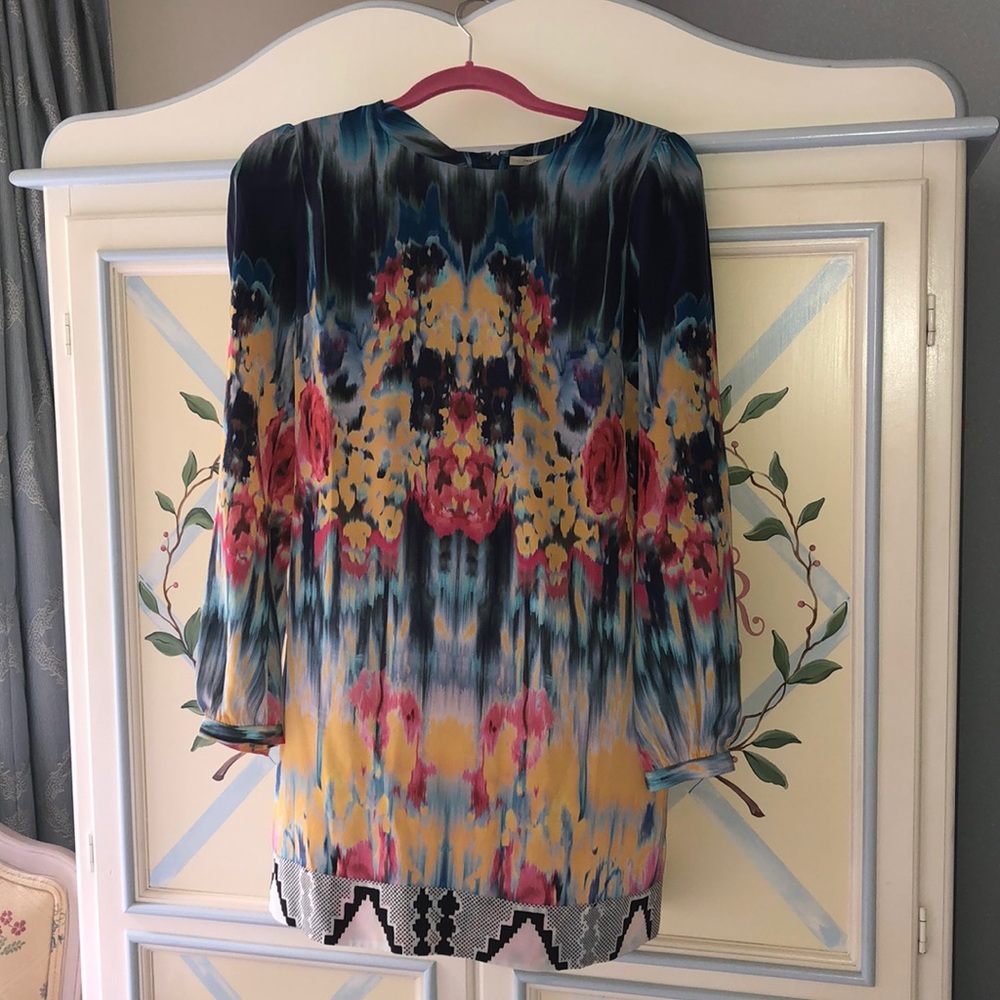 100% Silk multi-colored long sleeve dress